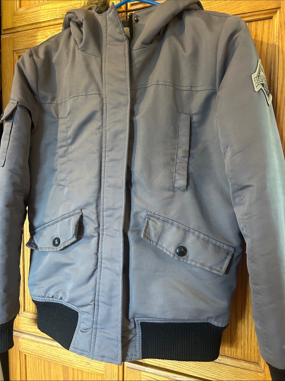 Gray Hooded Bomber Jacket - Beaver Canoe